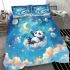 Kawaii anime style panda moon and stars bedding set