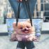 Kawaii cute adorable fluffy furry baby puppy brown beige fur leather tote bag