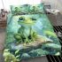 Kawaii cute smiling frog with big eyes sitting on rocks in the jungle bedding set