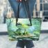 Kawaii cute smiling frog with big eyes sitting on rocks in the jungle leaather tote bag