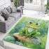 Kawaii cute smiling frog with big eyes sitting on rocks in the jungle area rugs carpet