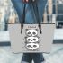 Kawaii style cute panda cubs stacked on top leather tote bag
