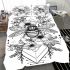 Line art drawing of a bee among flowers and triangles bedding set