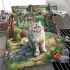 Longhaired british cat in enchanted cottage gardens bedding set