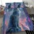 Longhaired british cat in futuristic cityscapes bedding set