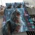 Longhaired british cat in futuristic cybernetic city bedding set