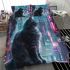 Longhaired british cat in futuristic cyberpunk cities bedding set