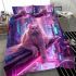 Longhaired british cat in futuristic scifi cityscapes bedding set