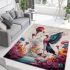 Majestic bird and whimsical balloons in dreamy landscape area rugs carpet