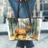 Majestic deer with impressive antlers standing in the forest leather totee bag