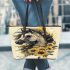 Majestic horse with flowing mane adorned in sunflowers leather tote bag