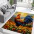 Majestic rooster in a sunflower field area rugs carpet
