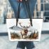 Majestic stag with antlers leather totee bag