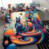 Meditative cat surrounded by psychedelic mushrooms bedding set