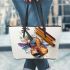 Melodic Dragonflies with music note violin Leather Tote Bag