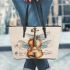 Melodic Dragonflies with music note violin Leather Tote Bag