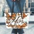 Mnteal orange and brown butterflies mama Leather Tote Bag