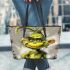 Monkey and yellow grinchy smile toothless like leather tote bag