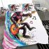 Monkey surfing with electric guitar and headphones bedding set