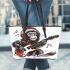 Monkey wearing hat and skiing with electric guitar leather tote bag