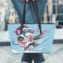 Monkey wearing sunglasses skiing with electric guitar leather tote bag