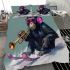 Monkey wearing sunglasses skiing with trumpet bedding set