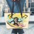 Monkey wearing sunglasses surfing with banana leather tote bag