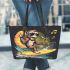 Monkey wearing sunglasses surfing with banana leather tote bag