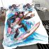 Monkey wearing sunglasses surfing with electric guitar bedding set