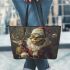 navy grinchy smile and dancing santaclaus 12 Leather Tote Bag