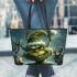 navy grinchy smile and dancing santaclaus Leather Tote Bag