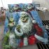 Navy grinchy smile and dancing santaclaus bedding set