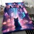 Neon reflections a cat's curiosity bedding set