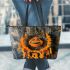 Orange grinchy smile and dream catcher leather tote bag