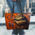 Orange grinchy smile and dream catcher leather tote bag