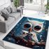 Owl family in moonlit forest area rugs carpet