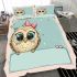 Owl peeking over the edge wearing a bow on its head bedding set