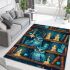 Owls in teal blue and turquoise colors area rugs carpet