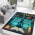 Owls in teal blue and turquoise colors area rugs carpet