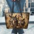 Owls with dream catcher leather tote bag