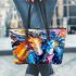 Painting of three horses in profile leather tote bag
