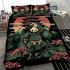 Panda in green samurai armor holding a katana standing bedding set