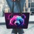 Panda in the style of colorful cartoon realism leather tote bag