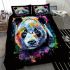 Panda portrait white fur with black and rainbow accents bedding set