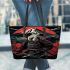 Panda samurai in front of mount fuji leather tote bag