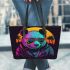 Panda wearing sunglasses and a leather jacket leather tote bag