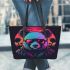 Panda wearing sunglasses and a leather jacket leather tote bag