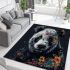 Panda with black and white fur and colorful floral area rugs carpet