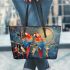 Parrots and dream catcher leather tote bag