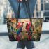 Parrots and dream catcher leather tote bag